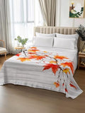 Cal King Size Flat Sheet Only, Autumn Watercolor Maple Leaves Bed Top
