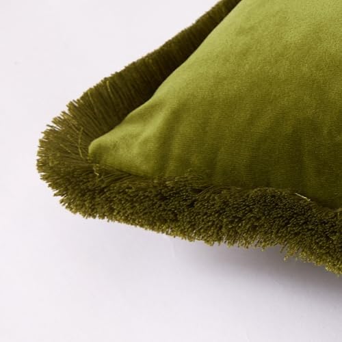 JUSPURBET Olive Green Decorative Velvet Fringe Throw Pillow Covers