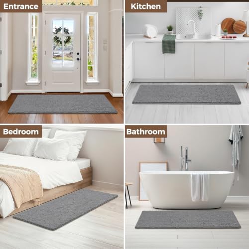 Bcoimo Bath Rug Mat,60x24 Chenille Non Slip Grey Long Bathroom Runner