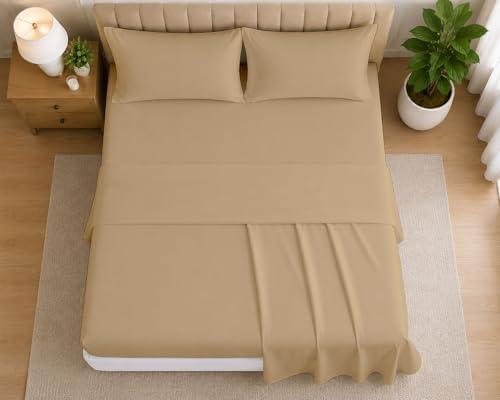 Sheets Set, Breathable Luxury Microfiber 4 Piece Bed Sheet Set with