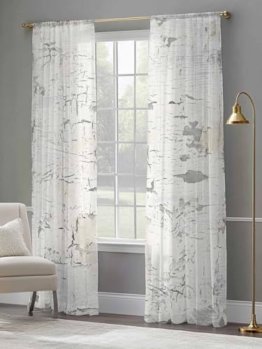 Sheer Curtains 108 Inches Long, Grey Beige Vintage Light Filtering