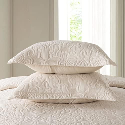 NEWLAKE Quilt Bedspread Set, Beige Jacquard Embossed Floral Pattern