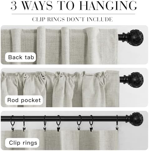 RYB HOME Greige 100% Blackout Linen Curtains 96 inches Long for Living