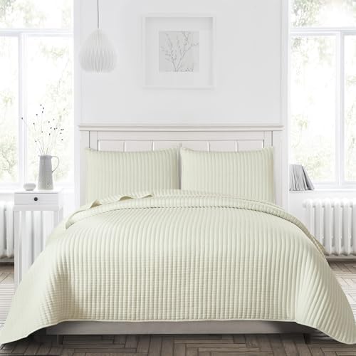 Petrichor Cream White Queen Size Quilt Bedding Sets with