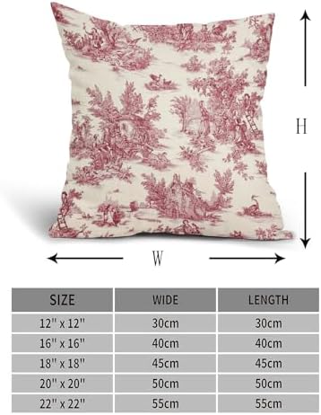 Red Toile Pillow Covers 18x18 Inch Set of 2 Burgundy and Beige French