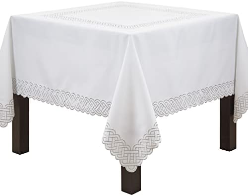 Saro Lifestyle Braid Embroidered Tablecloth, 70", Silver