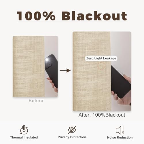 TWOPAGES Back Tab Linen Curtain for Windows 84 Inches Length Blackout