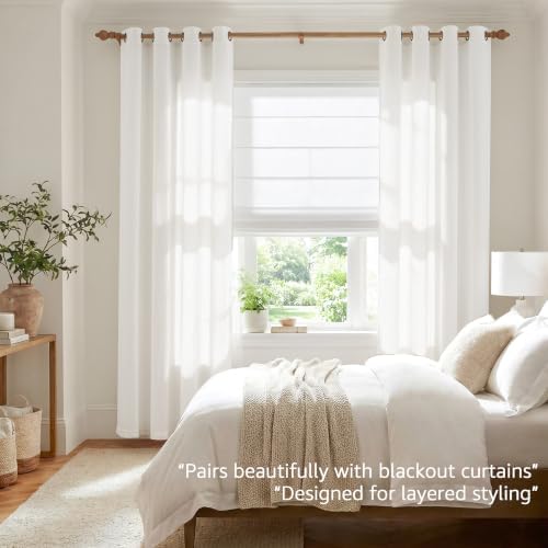 jinchan Linen Curtains 84 Inch Light Filtering Grommet 2 Panels Cream