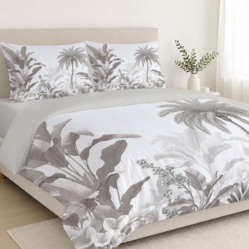 Retro Sketch Duvet Cover King Set with 2 Pillowcases | Tropical Plants