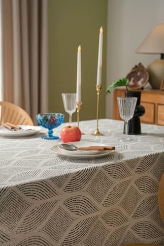 Gray Cotton Linen Rectangle Tablecloth 55 W x 70 L, Geometric Pattern