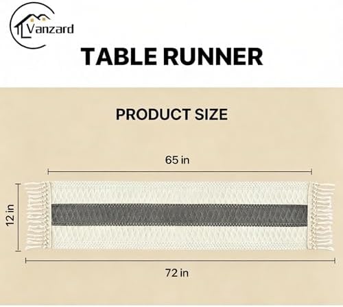 Boho Table Runner for Home Decor with Tassels 72 Inches Long