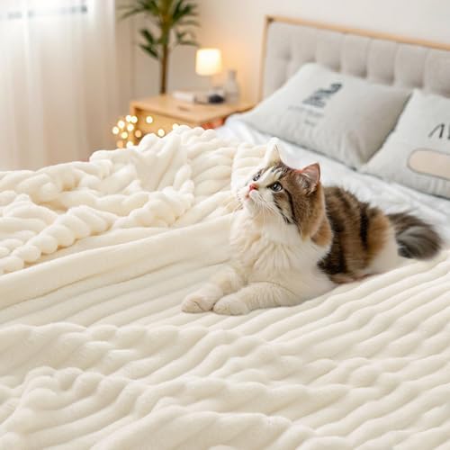 decorUhome Cream White Fleece King Blanket 108x90 Inches