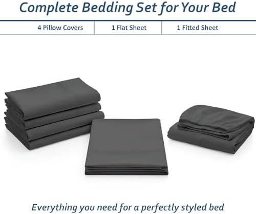 King 6 Piece Egyptian Cotton Sheet Set, 16 In Deep Pocket, Dark Grey