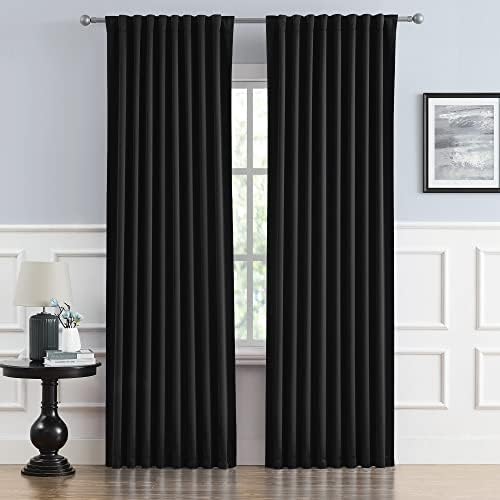 DUALIFE Blackout Curtains 96 Inch Long 2 Panels Burg, 52W x 96L, Black