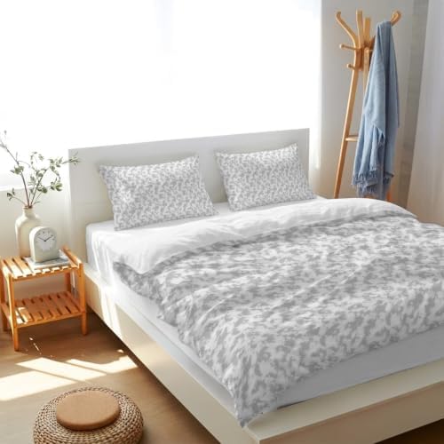 Gray Florals Duvet Cover Queen Size, Cottagecore Vine Leaves