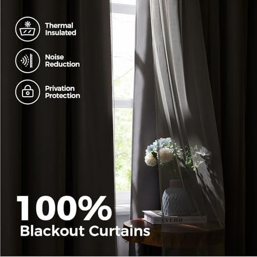 100% Blackout Curtains for Bedroom, Double Layer Grey 108" L