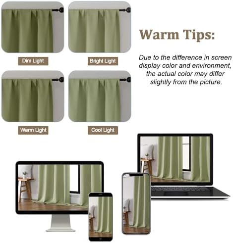 Lecloud Sage Green Room Darkening Curtains 108 Inches Long 2 Panels