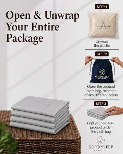 Standard Pillow Cases Set of 4, 800 TC, 100% Egyptian Cotton - Light