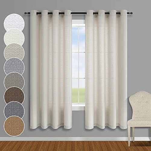 KOUFALL Beige Grommet Semi Sheer Faux Linen Curtains for Bedroom