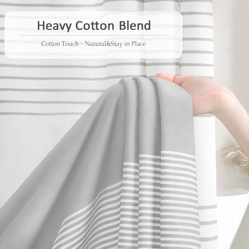 Grey Farmhouse Cotton Striped Shower Curtain with Tassel 72"W X 72"L