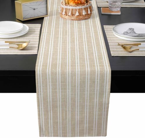Ticking Stripes Table Runner and Placemats Set of 6 Warm Beige Cotton