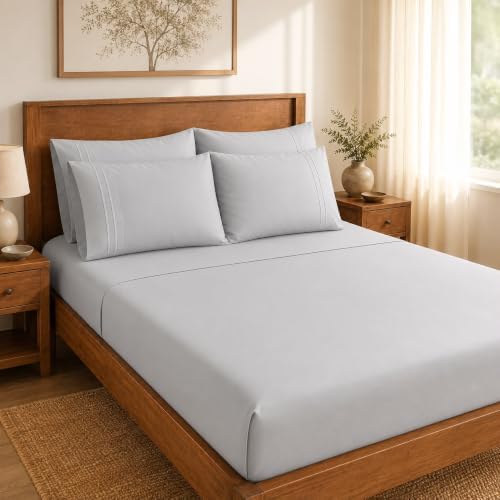 King Sheet Set, 6 Piece Hotel Style, Deep Pocket, Light Gray