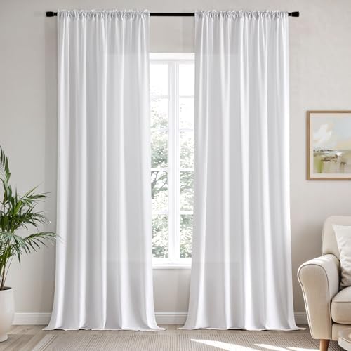 MIULEE White Privacy Sheer Curtains 2 Panels 42W x 96L