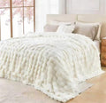 White Bubble Faux Rabbit Fur Throw Blanket King 90x108