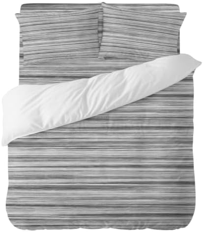 Queen Duvet Cover Abstract Gray Striped Textured 4-Piece Bedding Set