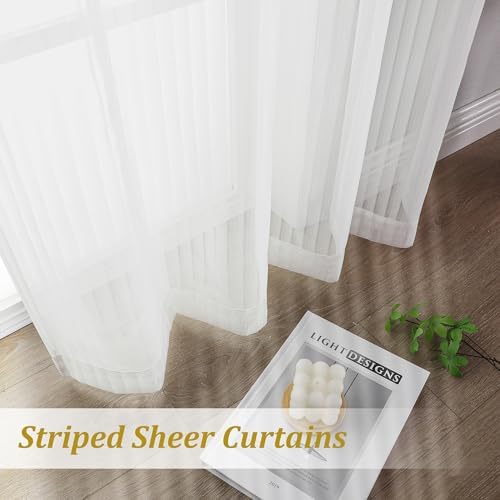 OWENIE Ivory Sheer Curtains - 108 Inches Long 2 Panels Set for Living