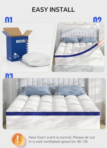 BEDELITE Queen Mattress Topper, Pillow Top Mattress Pad Bed Cover