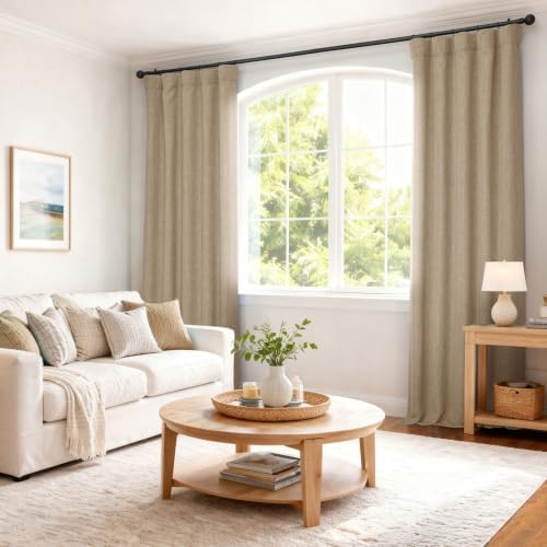 Faux Linen Curtains for Living Room (1 Panel) - 50W X 96L, Nomad Tan