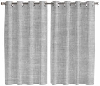 Grey Farmhouse Window Curtains 63 Inch Length, Vintage Country