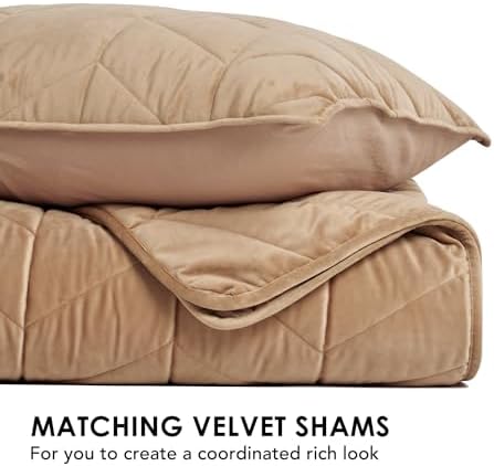 EverGrace 3 Pieces Matelasse Oversized Velvet Quilts, Queen, Khaki Tan
