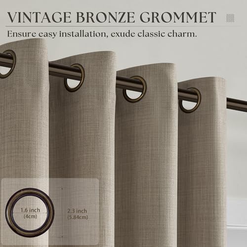 Tan Brown 84 Inches Semi Sheer Faux Linen Curtains for Living Room
