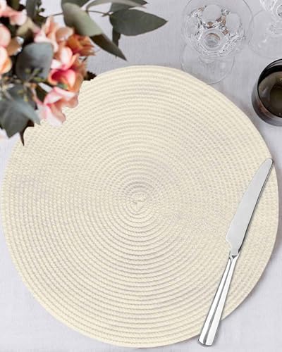 Cream Round Placemats Set of 4 Modern Pure Beige Place Mats Indoor