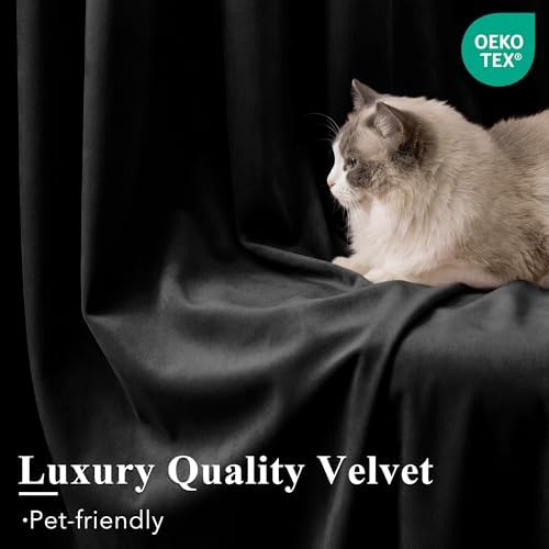 StangH Blackout Black Velvet Curtains Extra Long Theater, W52xL120