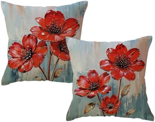 ULOVE LOVE YOURSELF 2Pack Flowers Decorative Pillow Covers Modern Red