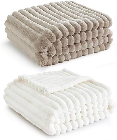 Bedsure Fleece King Blanket(White & Beige)