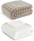 Bedsure Fleece King Blanket(White & Beige)