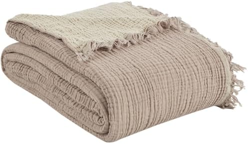 100% Turkish Cotton 4-Layer Muslin Bedspread Blanket, Soft Lightweight
