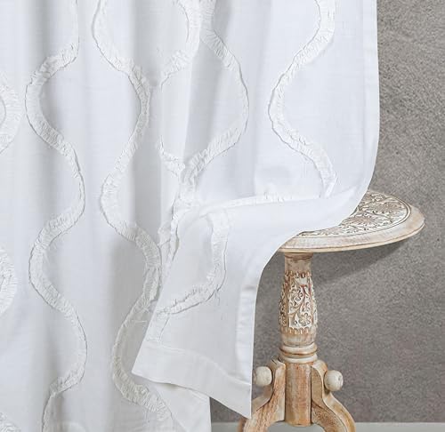 Bedding Craft White Farmhouse Tab Top Curtains 96 Inch Long – Set of 2
