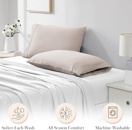 2-Piece Pleated Queen Pillow Cases, Ultra Soft Brushed Microfiber Bone