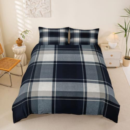 Feelyou Buffalo Plaid Duvet Cover King Size Black Gray Checkered Retro