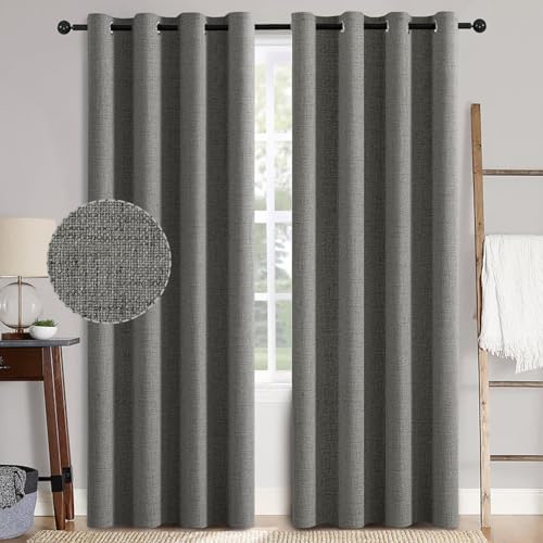 MIULEE 100% Blackout Linen Curtains for Bedroom 52x84 Inches Dark Grey