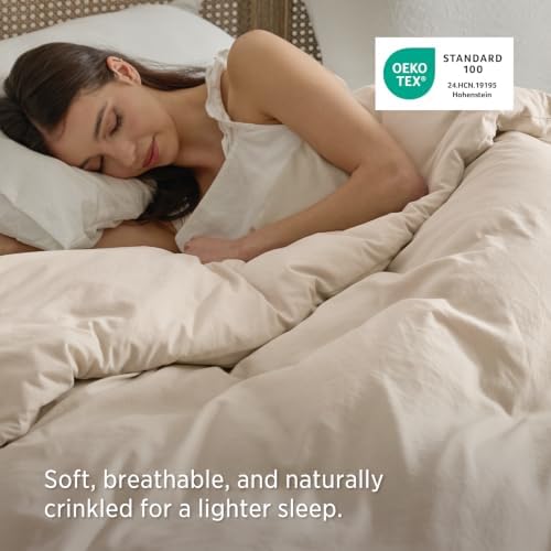 Bedsure Prewashed Duvet Cover Only, Cotton-Like Feel, Beige, Queen