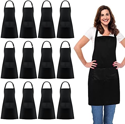 12 Pack Aprons Bulk with 2 Pockets Cooking Chef Kitchen Adjustable Bib