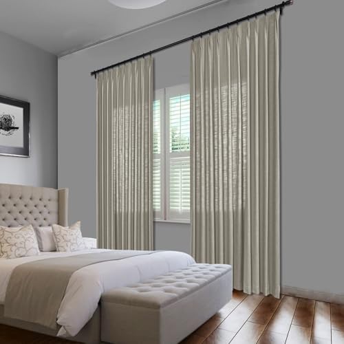 cololeaf Pinch Pleated Linen Curtain 52" W x 108" L Extra Long Curtain