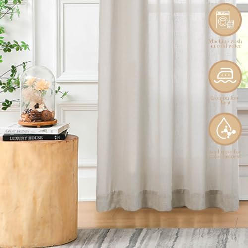 Linen Blend Semi Sheer Curtains 4-in-1 Header, 84 Inches Long