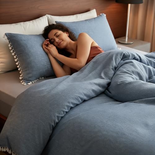 Simple&Opulence Linen Duvet Cover Set Queen, Linen Cotton Blend with